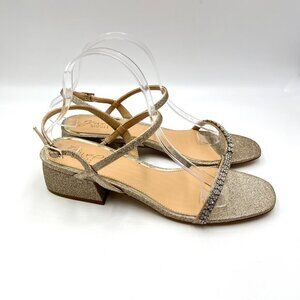 Jewel‎ Badgley Mischka Aaliyah Gold Jeweled Low Block Heels Dress Sandals Shoes